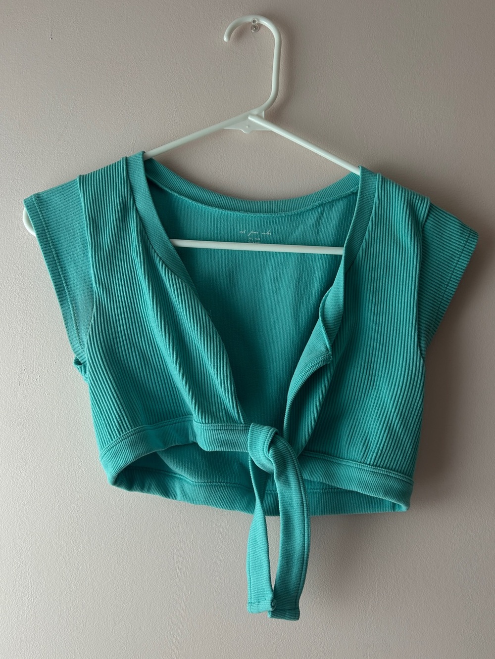Urban Outfitters Teal Rib-Knit Tie-Front Crop Top